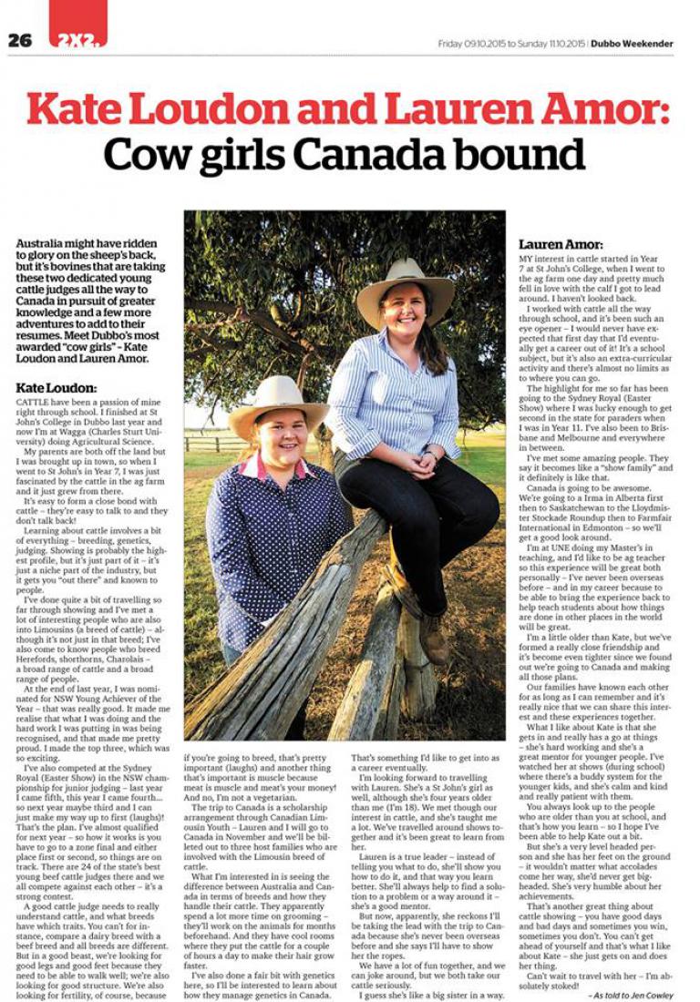 Lauren Amor & Kate Loudon were the first Australian delegates to visit Canada November 3-30, 2015