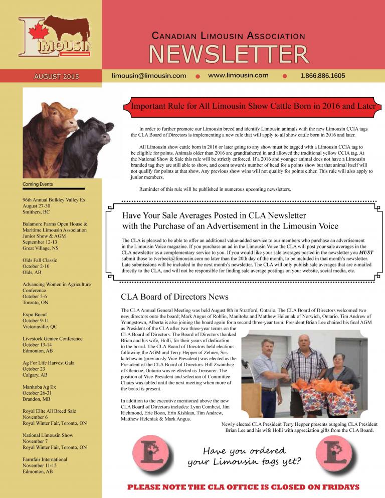 CLA August 2015 Newsletter